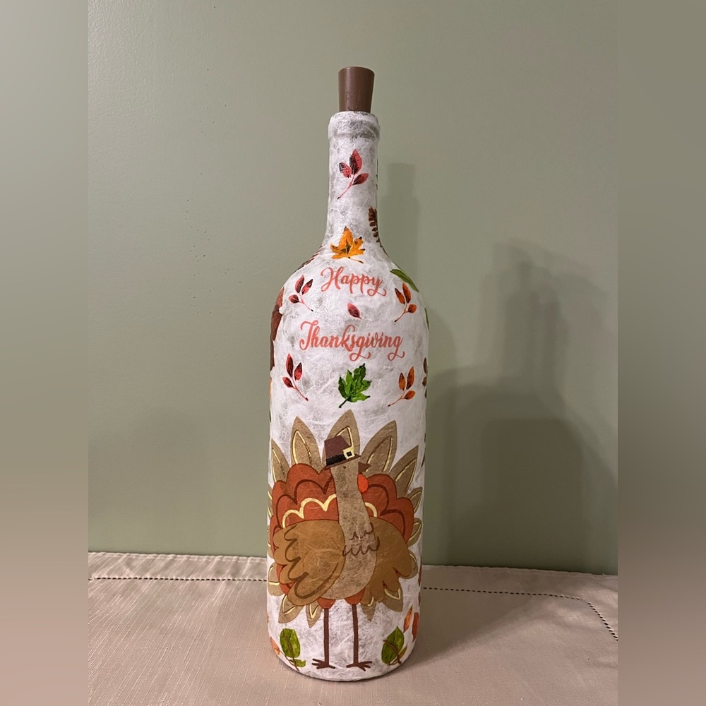 Happy Thanksgiving Decorated Bottle, Home Decor, Thanksgiving